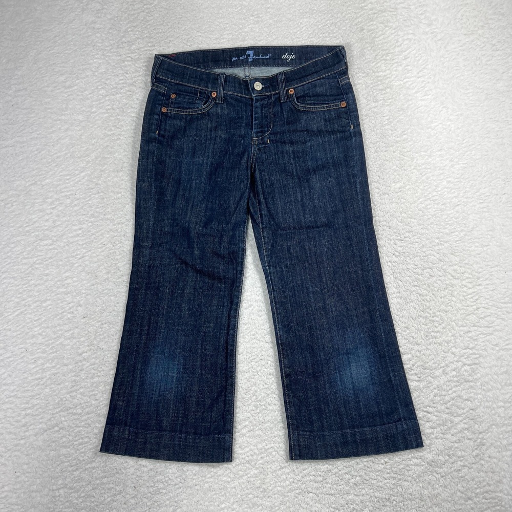 7 FOR ALL MANKIND DOJO Jeans Womens 26 Dark Blue Cropped Wide Leg Low Rise Denim